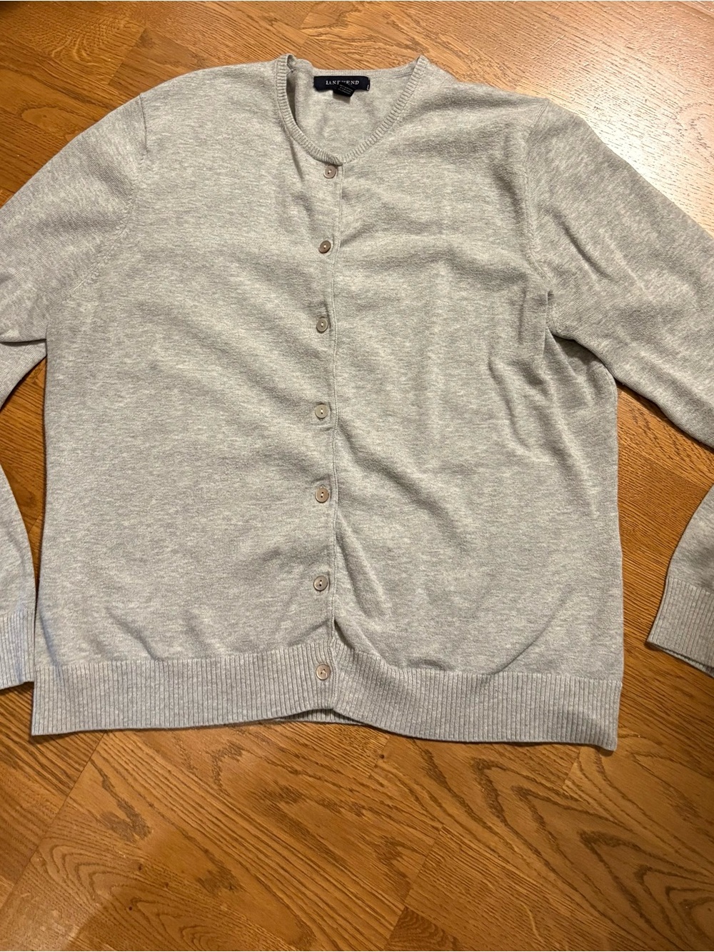 Lands' End Light Gray Button-Front Crew Cardigan